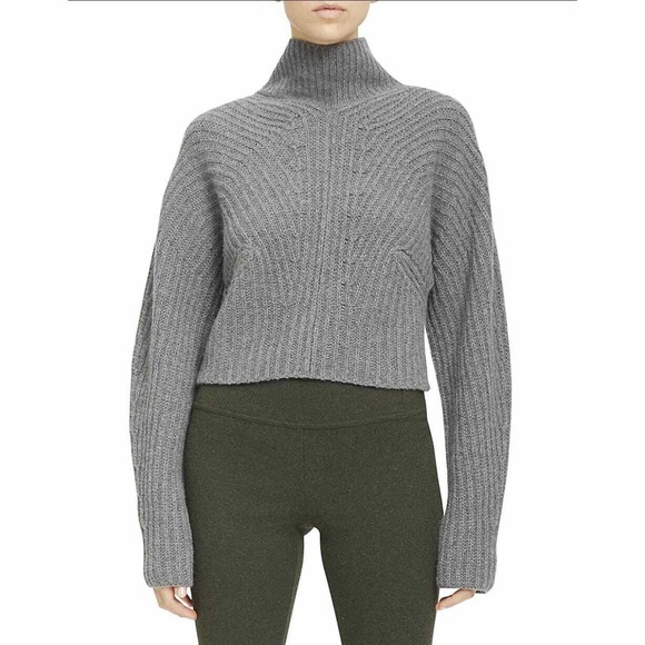 Theory Sculpted Knit Pullover Sweater Airy Wool Cashmere Grey Melange Size Small - Picture 2 of 13